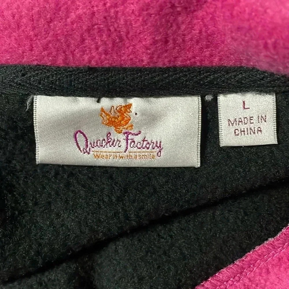 Quacker Factory Rhinestones Pink Zipper Black Fleece Comfy Sweater Women Size L - Picture 8 of 9